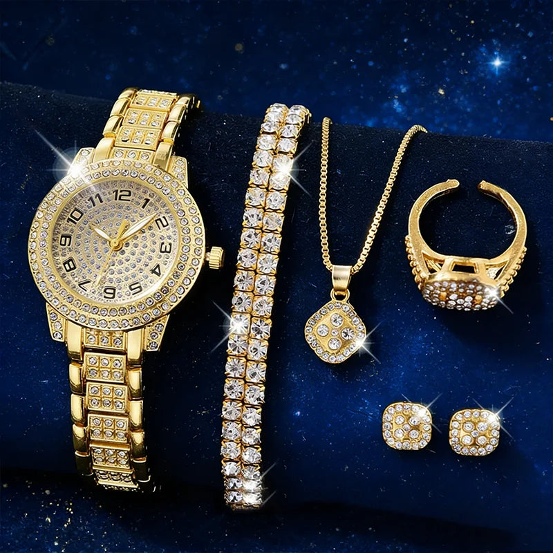 Coffret Éclat Doré NidLumin — Montre Femme & Bracelets Sertis